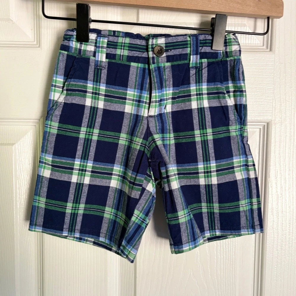Janie and Jack Shirt and Shorts Bundle Size 4 Blue Green Plaid 2pc Outfit